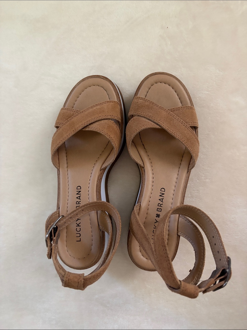 Lucky Brand Tan Suede Cross-Strap Ankle Sandals